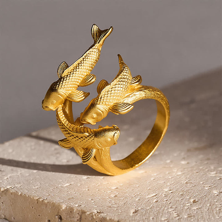 Buddha Stones Retro-Ring aus Legierung mit drei Koi-Fischen - image 2