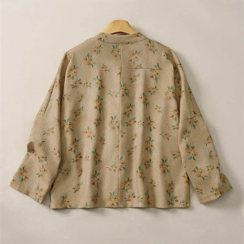 Buddha Stones Herbstliche Vintage-Damenjacke im Tang-Stil mit Froschknopfleiste, Blumenmuster und Taschen - image 1