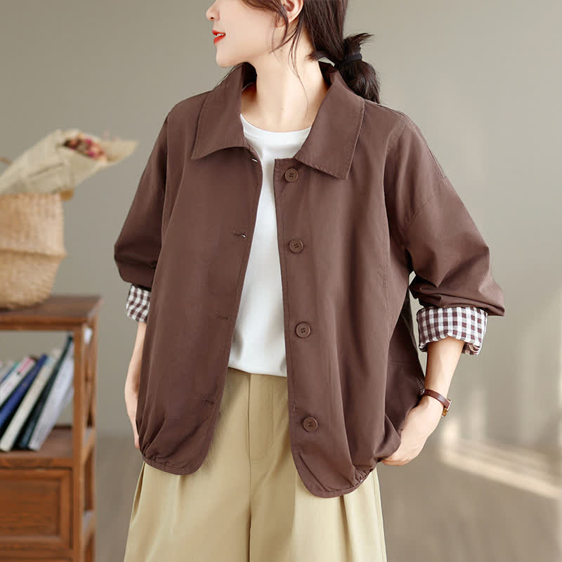 Buddha Stones Lässige Vintage-Herbstjacke für Damen mit Knopfleiste, einfarbigem Karomuster und Taschen - Sienna - US14, UK/AU18, EU46 (2XL) - image 0