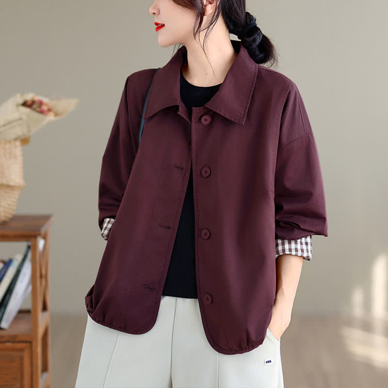 Buddha Stones Lässige Vintage-Herbstjacke für Damen mit Knopfleiste, einfarbigem Karomuster und Taschen - image 18