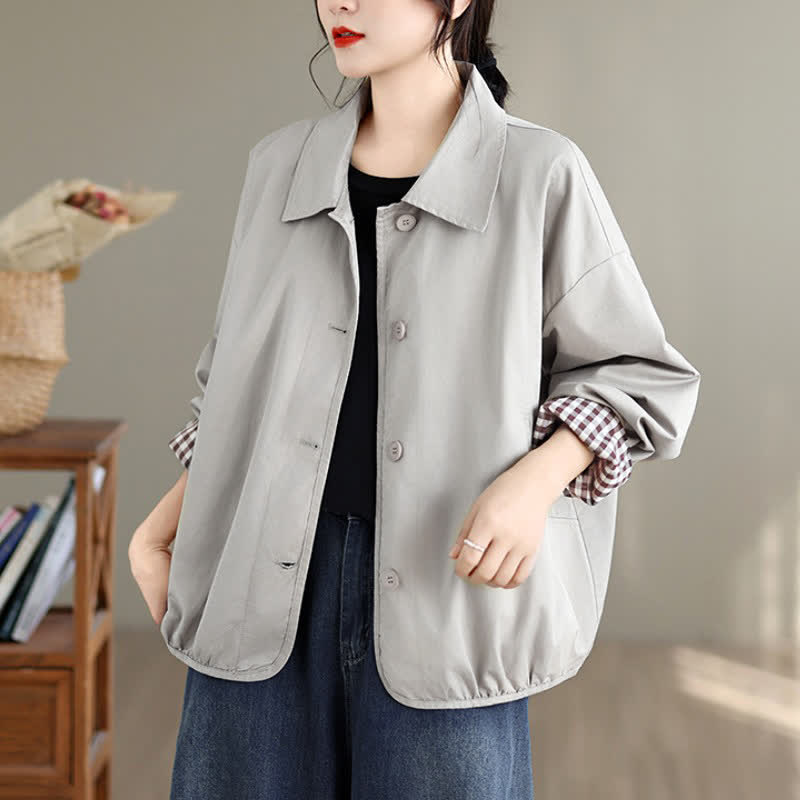 Buddha Stones Lässige Vintage-Herbstjacke für Damen mit Knopfleiste, einfarbigem Karomuster und Taschen - Beige - US14, UK/AU18, EU46 (2XL) - image 21
