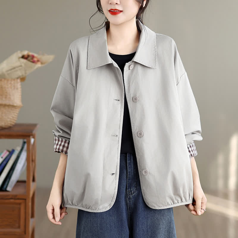 Buddha Stones Lässige Vintage-Herbstjacke für Damen mit Knopfleiste, einfarbigem Karomuster und Taschen - image 26