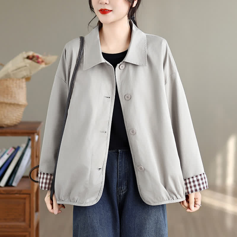 Buddha Stones Lässige Vintage-Herbstjacke für Damen mit Knopfleiste, einfarbigem Karomuster und Taschen - image 25