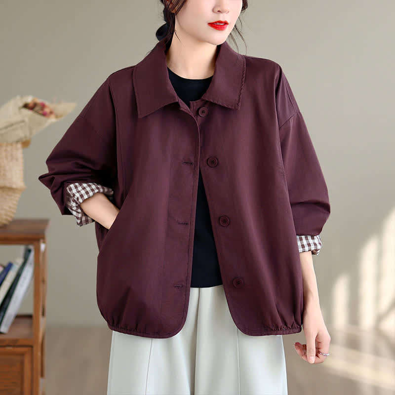 Buddha Stones Lässige Vintage-Herbstjacke für Damen mit Knopfleiste, einfarbigem Karomuster und Taschen - image 14