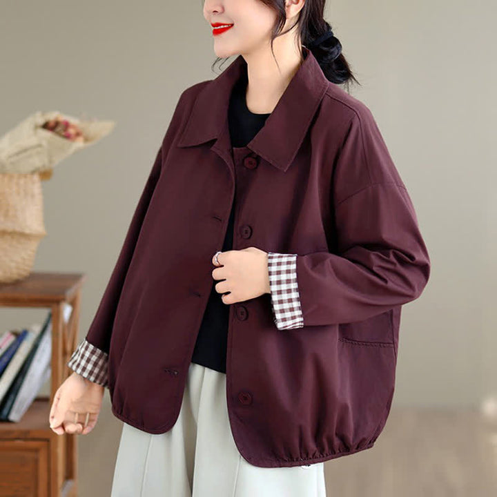 Buddha Stones Lässige Vintage-Herbstjacke für Damen mit Knopfleiste, einfarbigem Karomuster und Taschen - image 19