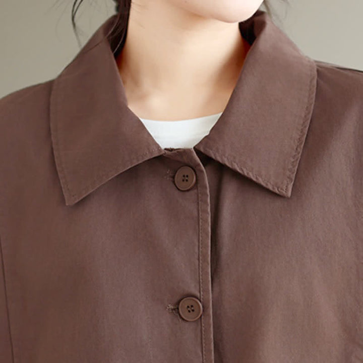 Buddha Stones Lässige Vintage-Herbstjacke für Damen mit Knopfleiste, einfarbigem Karomuster und Taschen - image 7