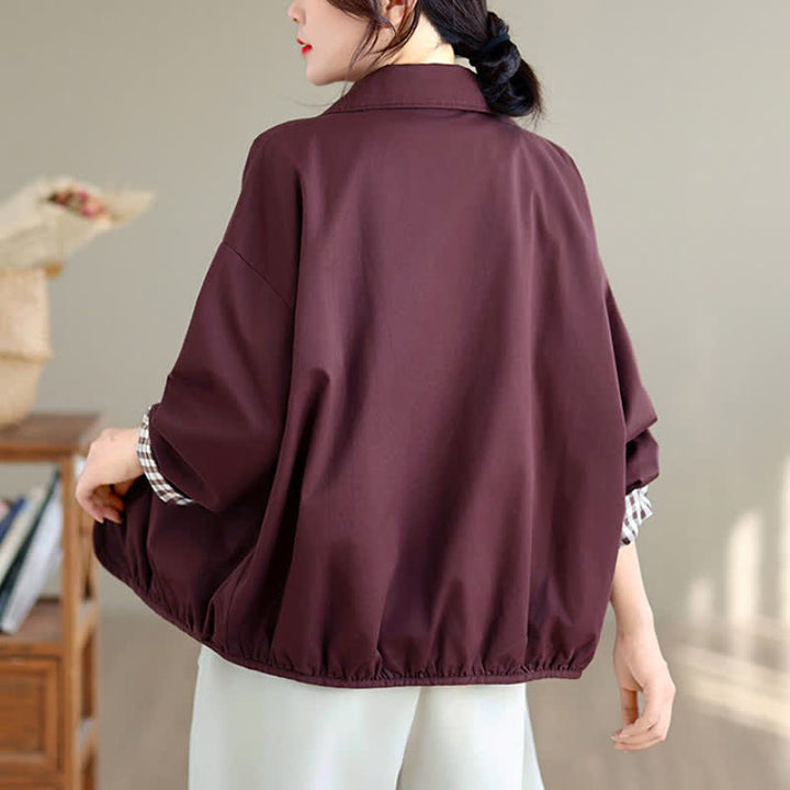Buddha Stones Lässige Vintage-Herbstjacke für Damen mit Knopfleiste, einfarbigem Karomuster und Taschen - image 16