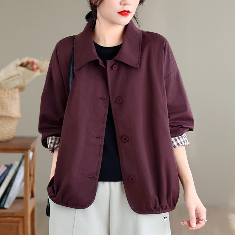 Buddha Stones Lässige Vintage-Herbstjacke für Damen mit Knopfleiste, einfarbigem Karomuster und Taschen - image 17