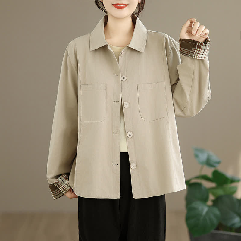 Buddha Stones Basic-Damenjacken im minimalistischen Stil für den Herbst mit aufgesetzten Taschen - image 1