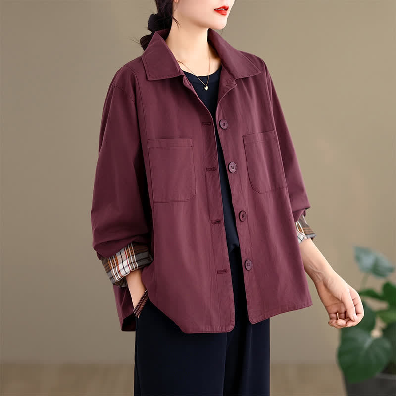 Buddha Stones Basic-Damenjacken im minimalistischen Stil für den Herbst mit aufgesetzten Taschen - image 17