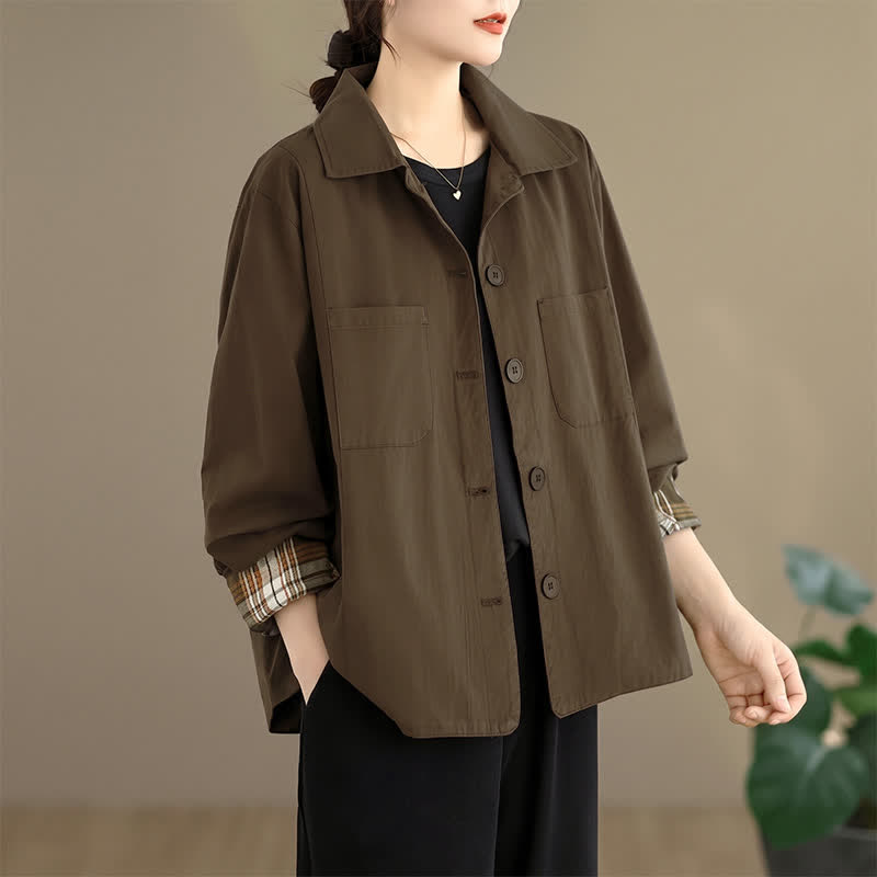 Buddha Stones Basic-Damenjacken im minimalistischen Stil für den Herbst mit aufgesetzten Taschen - image 11