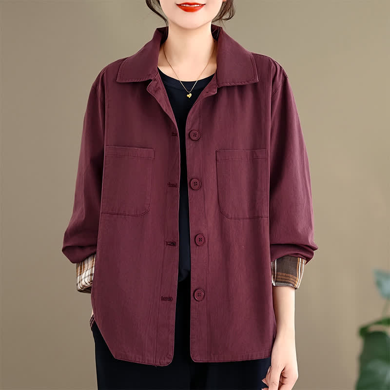 Buddha Stones Basic-Damenjacken im minimalistischen Stil für den Herbst mit aufgesetzten Taschen - Mittelviolettrot - US8-10, UK/AU12-14, EU40-42 (2XL) - image 14