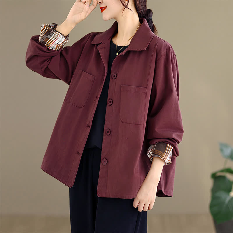 Buddha Stones Basic-Damenjacken im minimalistischen Stil für den Herbst mit aufgesetzten Taschen - image 18