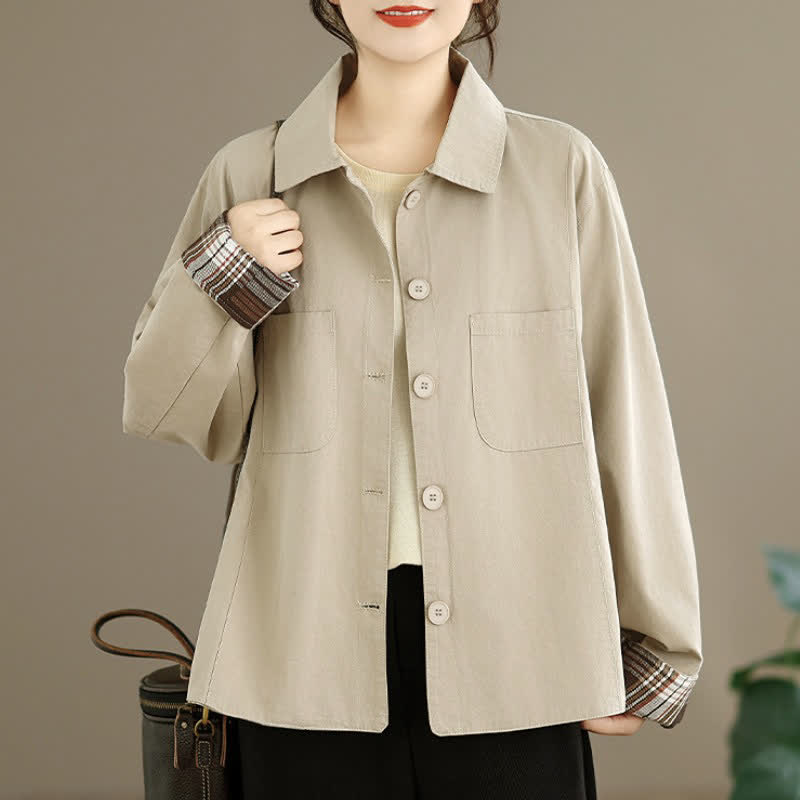 Buddha Stones Basic-Damenjacken im minimalistischen Stil für den Herbst mit aufgesetzten Taschen - Beige - US8-10, UK/AU12-14, EU40-42 (2XL) - image 0