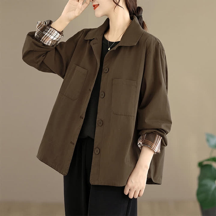 Buddha Stones Basic-Damenjacken im minimalistischen Stil für den Herbst mit aufgesetzten Taschen - image 12