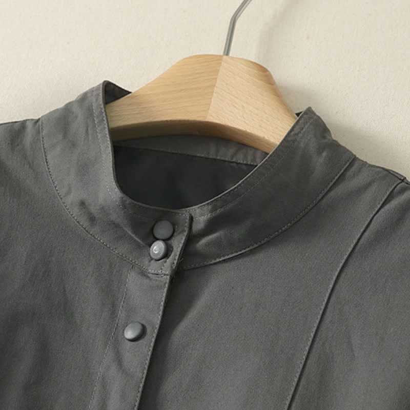 Buddha Stones Lässige, minimalistische, kurze Damenjacke mit Stehkragen und Taschen für Herbst und Winter - image 1