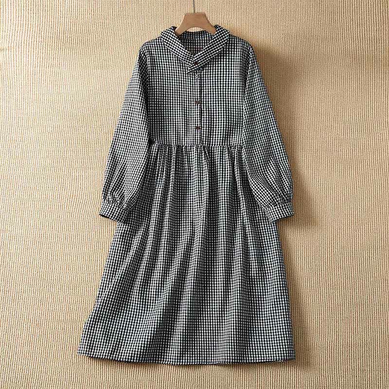 Buddha Stones Herbstliches Vintage-Kleid für Damen, schwarz-weiß kariert, langärmelig, mit Knopfleiste und Taschen - Grau - US12, UK/AU16, EU44 (2XL) - image 0
