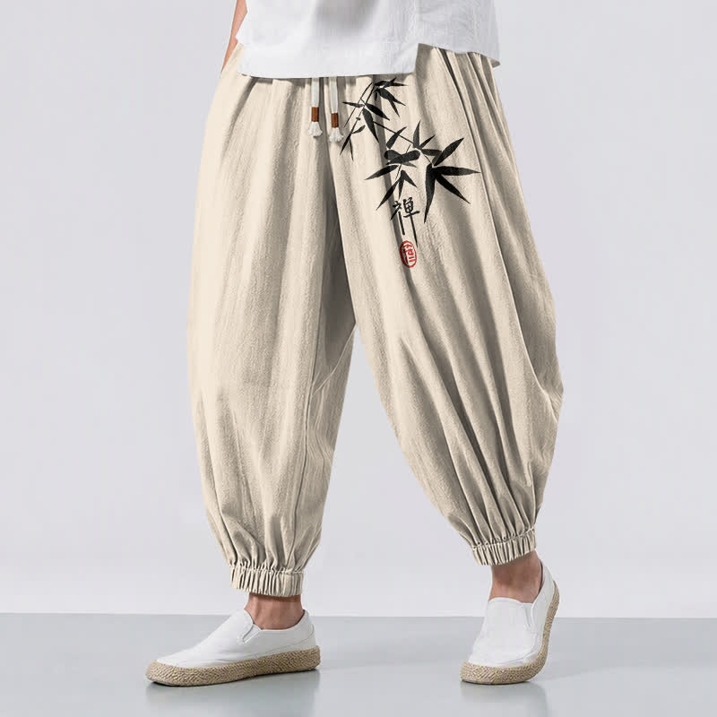 Buddha Stones Herren-Haremshose aus reiner Baumwolle mit Bambusmuster, Kordelzug und Taschen - Beige - US/UK/AU50, EU60 (5XL) - image 12