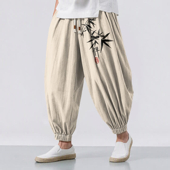 Buddha Stones Herren-Haremshose aus reiner Baumwolle mit Bambusmuster, Kordelzug und Taschen - Beige - US/UK/AU50, EU60 (5XL) - image 12