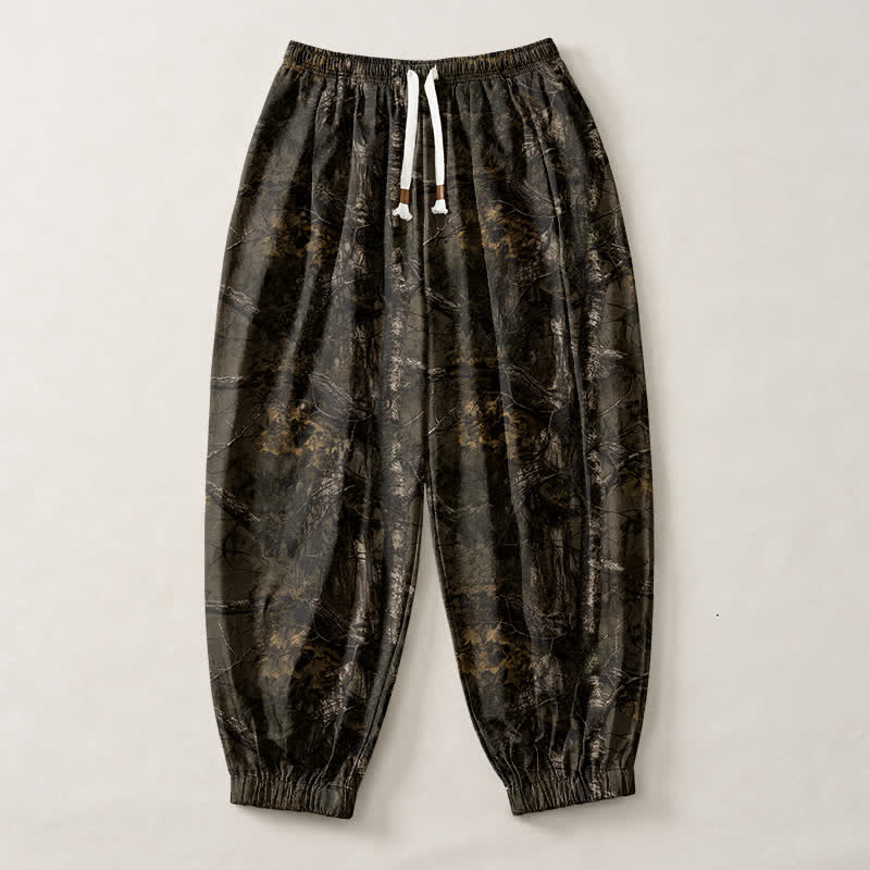 Buddha Stones Herren-Haremshose aus reiner Baumwolle mit Marmor-Camouflage-Muster, Kordelzug und Taschen - image 1