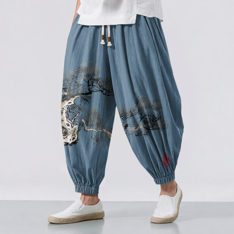 Buddha Stones Herren-Haremshose aus reiner Baumwolle mit Kiefernmuster, Kordelzug und Taschen - SteelBlue - US/UK/AU50, EU60 (5XL) - image 6