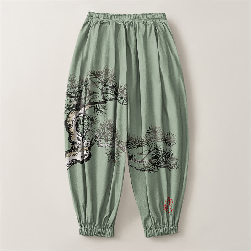 Buddha Stones Herren-Haremshose aus reiner Baumwolle mit Kiefernmuster, Kordelzug und Taschen - image 14