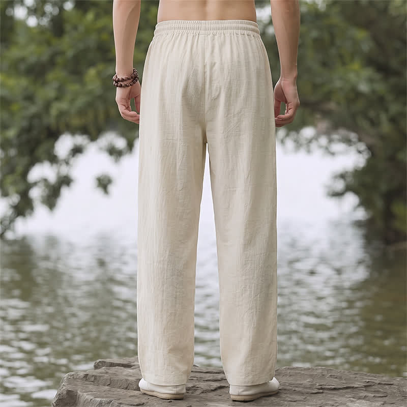 Buddha Stones Klassische, minimalistische lange Herrenhose mit Kordelzug, geradem Bein und Taschen – ideal für Frühling und Sommer - image 1