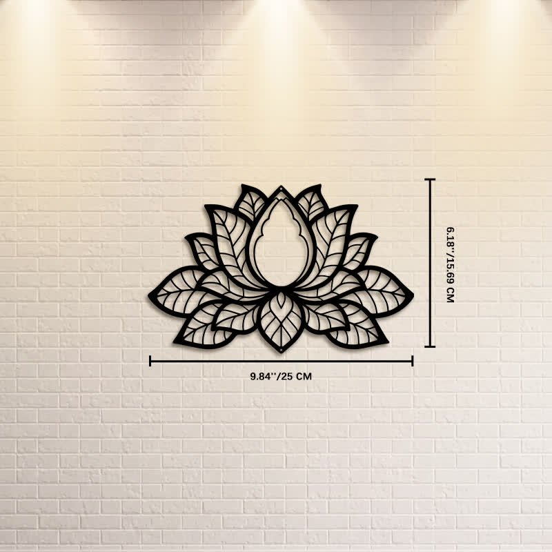 Buddha Stones Metallene Lotus-Silhouette der Erleuchtung – Symbolik aus Eisen – Wandkunst - Ca. 25 cm x 15,69 cm x 0,1 cm / 9,84 Zoll x 6,18 Zoll x 0,04 Zoll - image 2