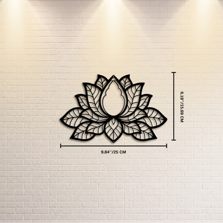 Buddha Stones Metallene Lotus-Silhouette der Erleuchtung – Symbolik aus Eisen – Wandkunst - Ca. 25 cm x 15,69 cm x 0,1 cm / 9,84 Zoll x 6,18 Zoll x 0,04 Zoll - image 2
