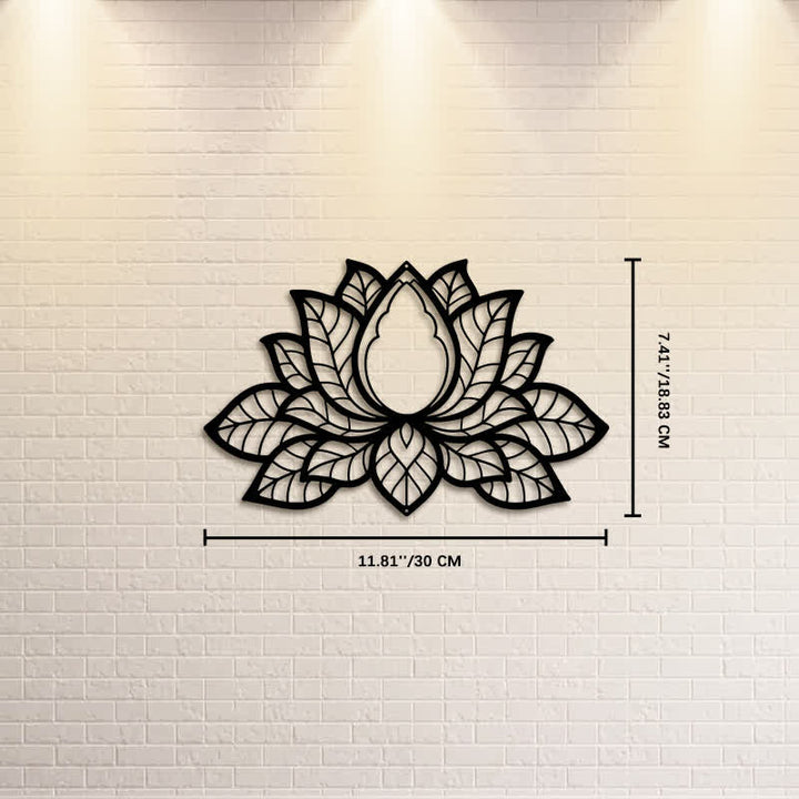 Buddha Stones Metallene Lotus-Silhouette der Erleuchtung – Symbolik aus Eisen – Wandkunst - Ca. 30 cm x 18,83 cm x 0,1 cm / 11,81 Zoll x 7,41 Zoll x 0,04 Zoll - image 4