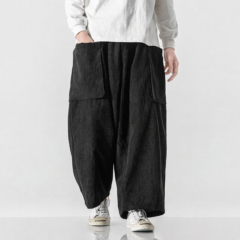 Buddha Stones Herbst/Winter Vintage Minimalistische Cordhose mit Kordelzug, knöchelhoch, Herren, weites Bein, mit Taschen - Schwarz - US/UK/AU46, EU56 (5XL) - image 0