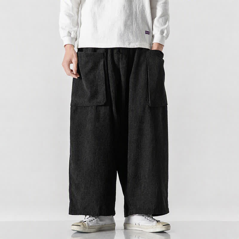 Buddha Stones Herbst/Winter Vintage Minimalistische Cordhose mit Kordelzug, knöchelhoch, Herren, weites Bein, mit Taschen - image 1