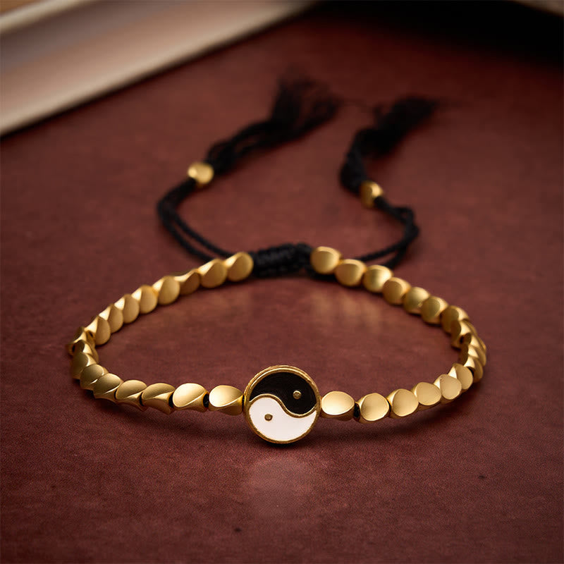 Buddha Stones Tibetisches Yin-Yang-Armband aus Kupferperlen und schwarzer Schnur - 7,9 Zoll (20 cm) - image 0