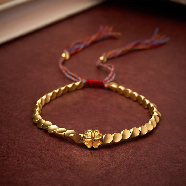 Buddha Stones Tibetisches Kupferperlen-Armband mit vierblättrigem Kleeblatt-Motiv – ein Glücksbringer - 7,9 Zoll (20 cm) - image 0