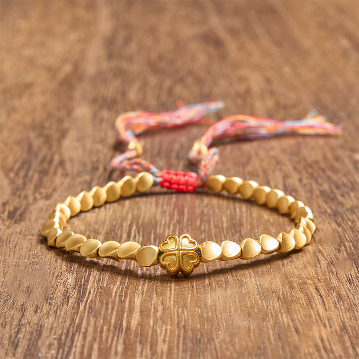 Buddha Stones Tibetisches Kupferperlen-Armband mit vierblättrigem Kleeblatt-Motiv – ein Glücksbringer - image 4
