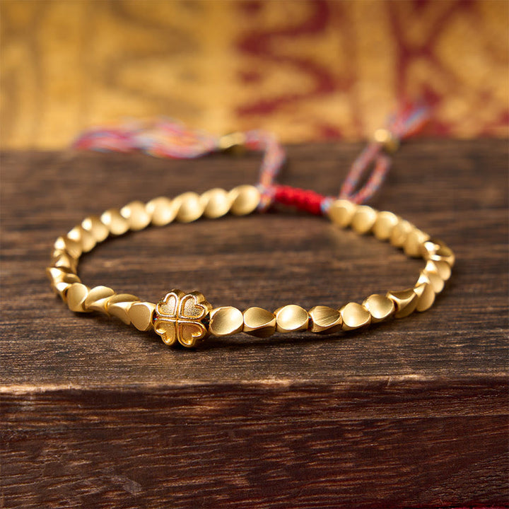 Buddha Stones Tibetisches Kupferperlen-Armband mit vierblättrigem Kleeblatt-Motiv – ein Glücksbringer - image 3