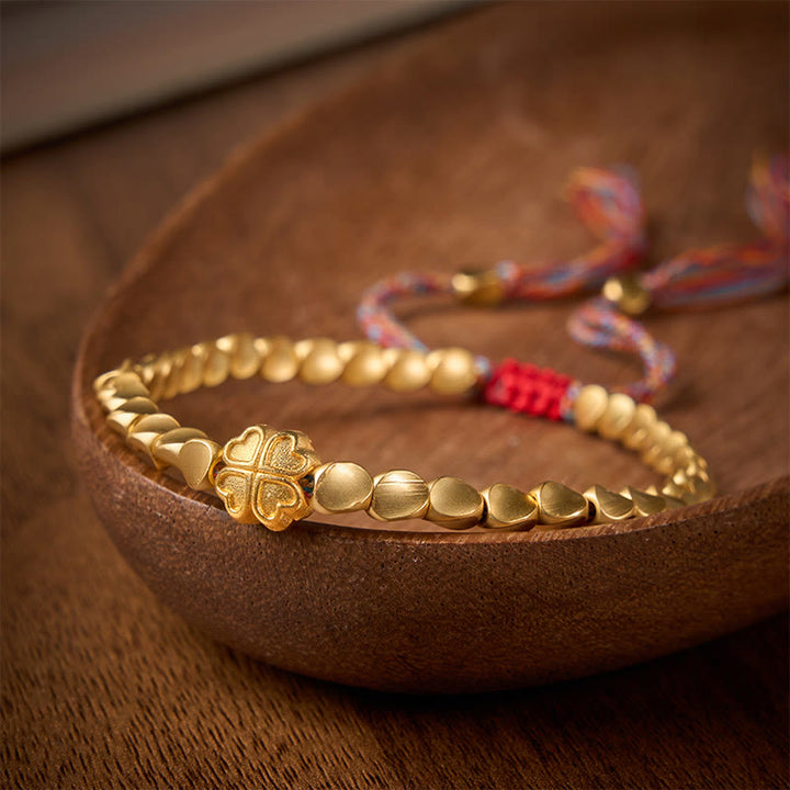 Buddha Stones Tibetisches Kupferperlen-Armband mit vierblättrigem Kleeblatt-Motiv – ein Glücksbringer - image 2