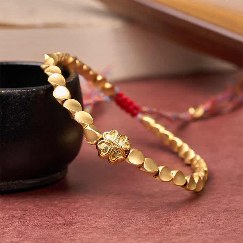 Buddha Stones Tibetisches Kupferperlen-Armband mit vierblättrigem Kleeblatt-Motiv – ein Glücksbringer - image 2