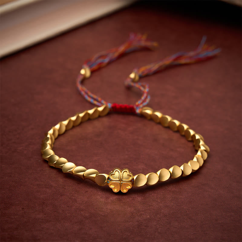 Buddha Stones Tibetisches Kupferperlen-Armband mit vierblättrigem Kleeblatt-Motiv – ein Glücksbringer - image 1