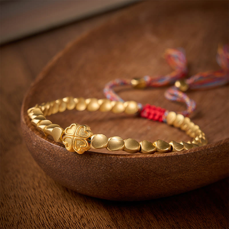 Buddha Stones Tibetisches Kupferperlen-Armband mit vierblättrigem Kleeblatt-Motiv – ein Glücksbringer - image 1