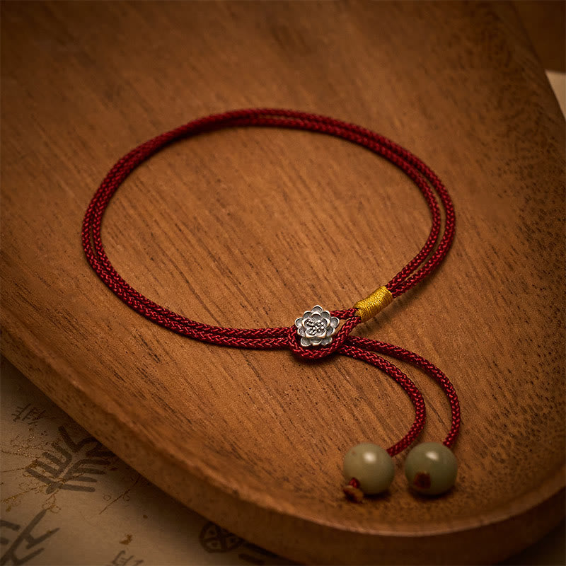 Buddha Stones 925 Sterling Silber Lotus Purity Vintage Geflochtenes Rotes Armband - image 1