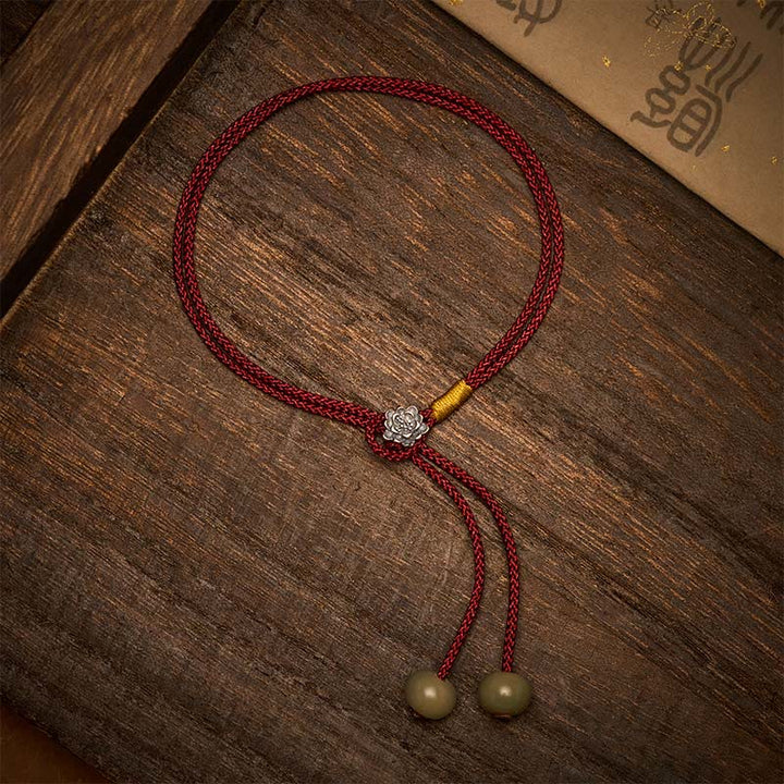 Buddha Stones 925 Sterling Silber Lotus Purity Vintage Geflochtenes Rotes Armband - image 2