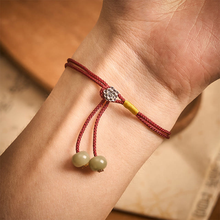 Buddha Stones 925 Sterling Silber Lotus Purity Vintage Geflochtenes Rotes Armband - image 3