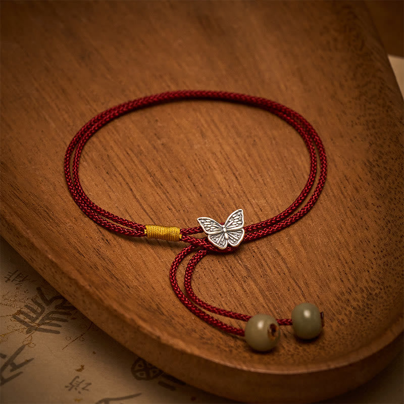 Buddha Stones Vintage-Armband aus 925er Sterlingsilber mit Schmetterlingsmotiv und geflochtener roter Schnur - image 1