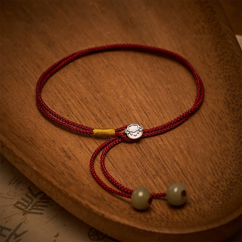 Buddha Stones Vintage Armband aus 925er Sterlingsilber mit chinesischem Tierkreiszeichen-Glücksmotiv, geflochten mit rotem Band - image 1