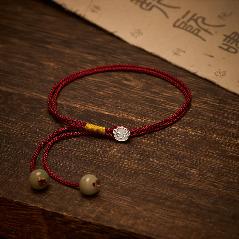 Buddha Stones Vintage Armband aus 925er Sterlingsilber mit chinesischem Tierkreiszeichen-Glücksmotiv, geflochten mit rotem Band - Ziege - 5,5–7,1 Zoll (14–18 cm) - image 0
