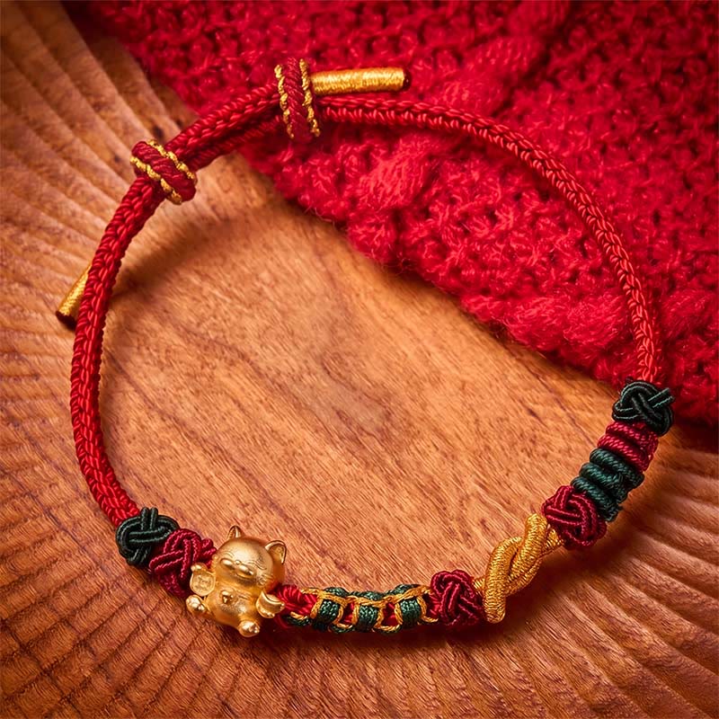 Buddha Stones Handgewebtes rotes Armband mit Glückskatzenmotiv - Rote Schnur - image 4