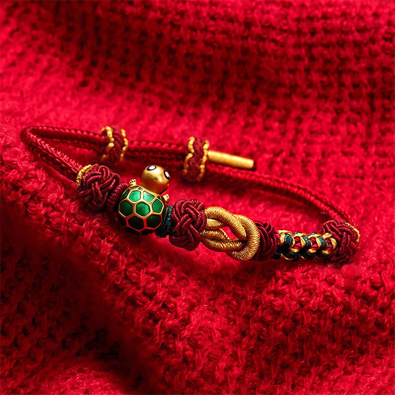 Buddha Stones Handgewebtes Schutzarmband aus Kupfer mit Schildkrötenmotiv und roter Schnur - image 12