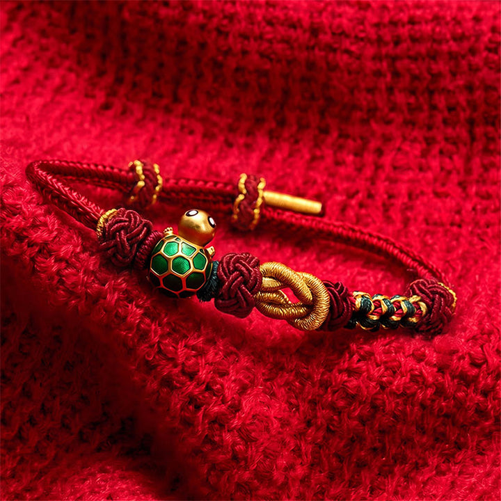 Buddha Stones Handgewebtes Schutzarmband aus Kupfer mit Schildkrötenmotiv und roter Schnur - image 12