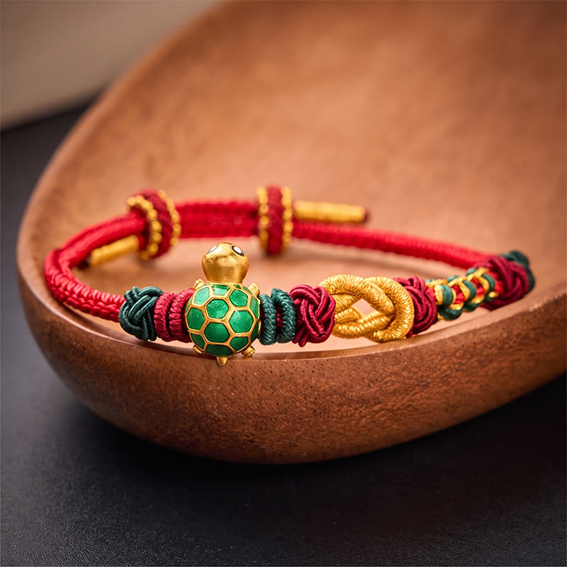Buddha Stones Handgewebtes Schutzarmband aus Kupfer mit Schildkrötenmotiv und roter Schnur - image 11